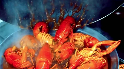 Crawfish - Cooked Crawfish, raw crawfish  the chef into a gourmet seafood meal. Stock Footage 320174779