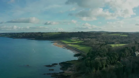 Crawfordsburn Beach, Co. Down, Northern Ireland flyover in 4K Stock Footage 150581817