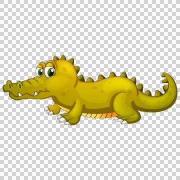 Crawl motion of a yellow crocodile on transparent canvas. 스톡 일러스트