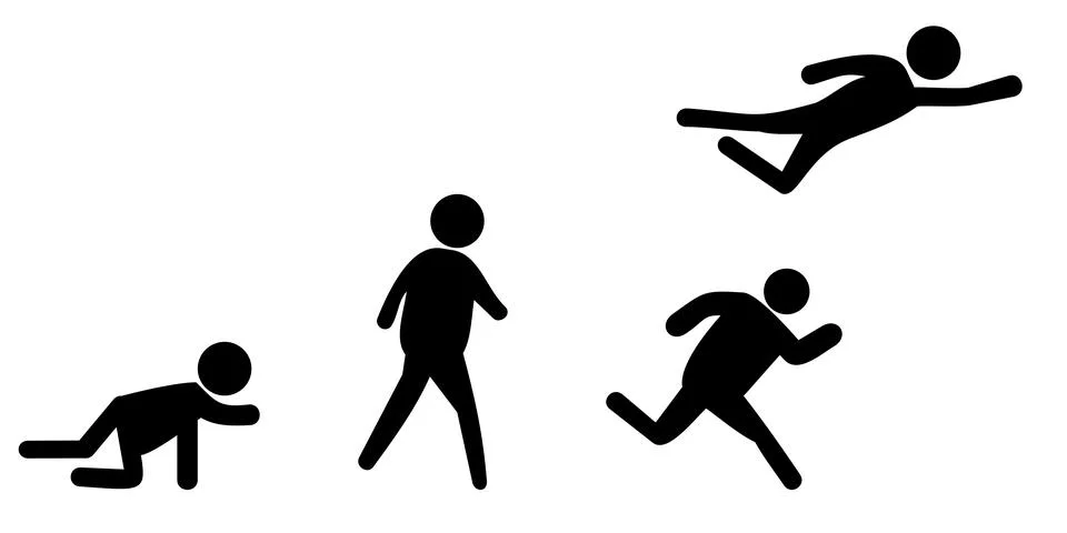 Crawl, run, walk and fly people icons. vector illustration. clipart image i.. Illustrazione stock