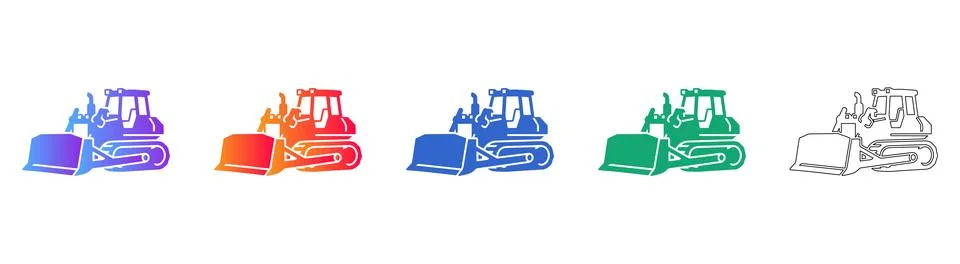 Crawler Bulldozer Vector Icon Collection Stock Illustration