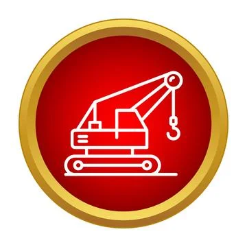 Crawler crane flat line icon in red circle Stock Illustration