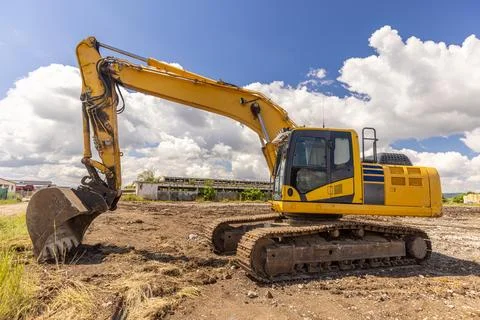 Crawler excavator front view Stock Photos
