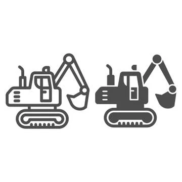 Crawler excavator line and solid icon, heavy equipment concept, Hydraulic Stock Illustration