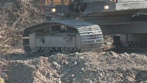 Crawler Excavator Tracks at Bridge Demolition Site Stock-Footage 344579925