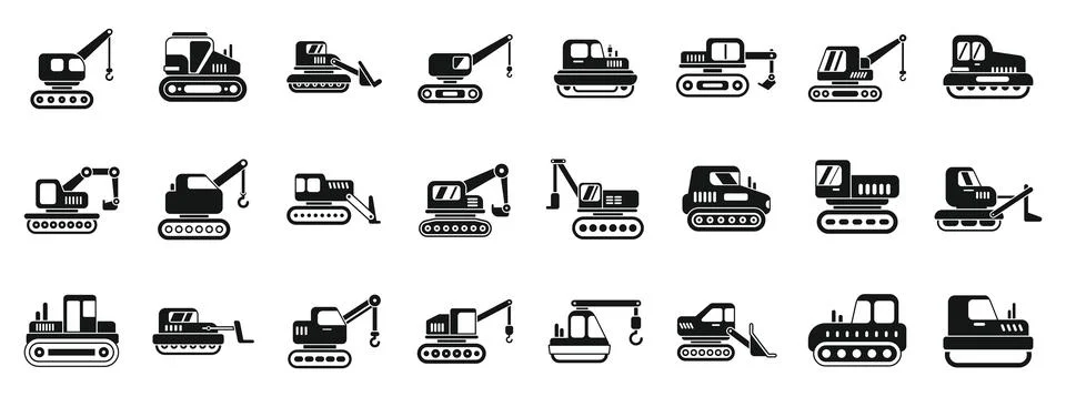 Crawler icons set. Set of construction machines working on a building site icons Ilustración de archivo