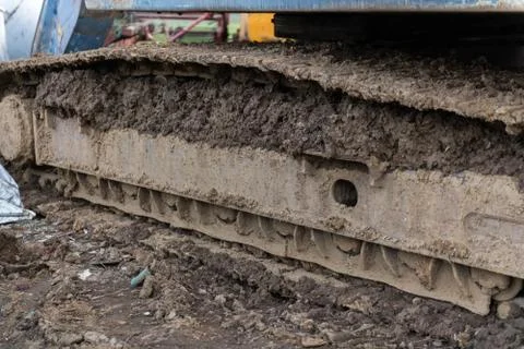 Crawler wheel crane full of mud Stock Photos