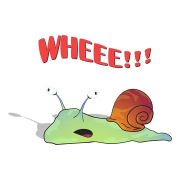 Crawling joyful snail. Wheee. Illustration for printing. Stock Illustration