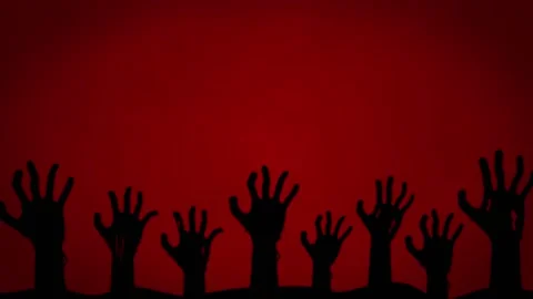 Crawling Zombie Hands from Below on Red Background Stock Footage 314210903