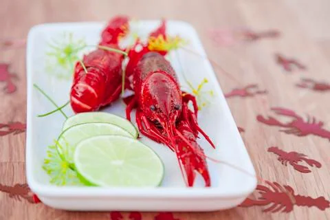 Crayfish and lime 스톡 사진