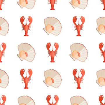 Crayfish and Shell Pattern Vector Illustration Stock Illustration