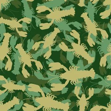 Crayfish army pattern seamless. Sea animal with claws Military texture for .. Stock Illustration
