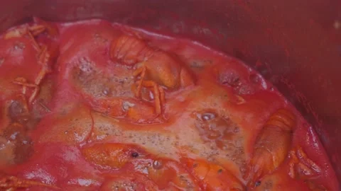Crayfish in boiling water in a saucepan Stock Footage 181531367