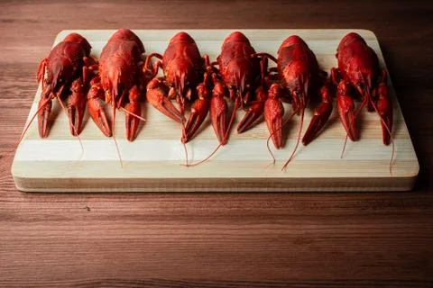 Crayfish on the cutting Board Stock Photos
