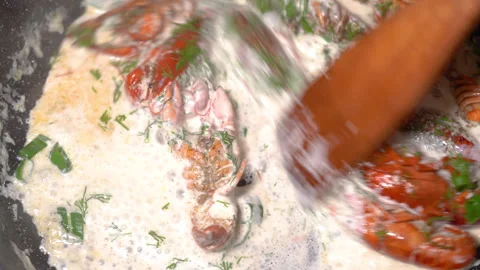 Crayfish fried in a frying pan Stock Footage 254687181