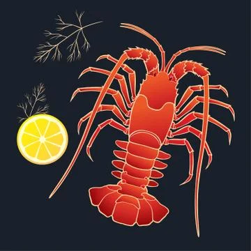Crayfish with lemon and dill Stock Illustration