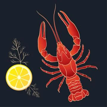 Crayfish with lemon and dill Stock Illustration