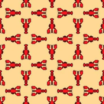 Crayfish pixel art pattern seamless. 8 bit Sea animal with claws background 스톡 일러스트
