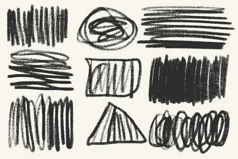 Crayon and Charcoal Linear Scribble Stain Set Stock Illustration