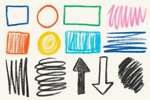 Crayon and Charcoal Linear Shape Set Stock Illustration