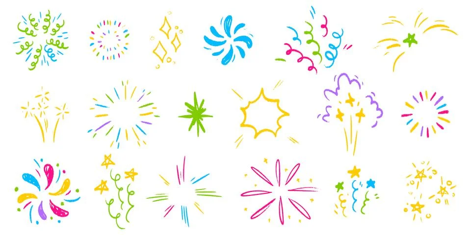 Crayon and scribble firework set Illustrazione stock