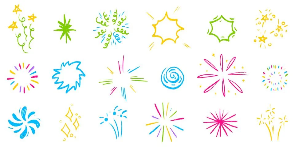Crayon and scribble firework set Illustrazione stock