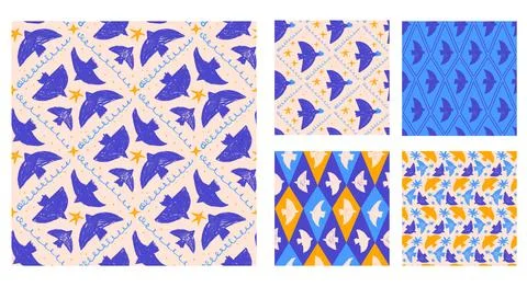Crayon bird print in checkered seamless pattern with geometric argyle stars. 스톡 일러스트