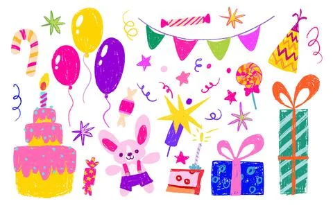 Crayon birthday elements 스톡 일러스트