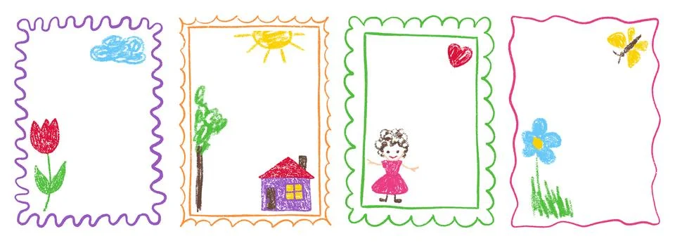 Crayon box border with kindergarten frame pastel for kid pencil text. Drawn Stock Illustration