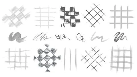 Crayon brush strokes with grid patterns Stock Illustration