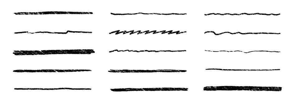 Crayon brush underline stroke set. Chalk mark brush line paint vector stroke Stock Illustration