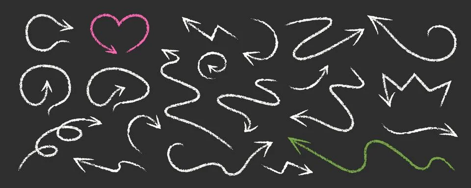 Crayon Chalk Arrows Squiggle Vector Set. Kids Scribble Pointer Shapes Collection Stockillustratie