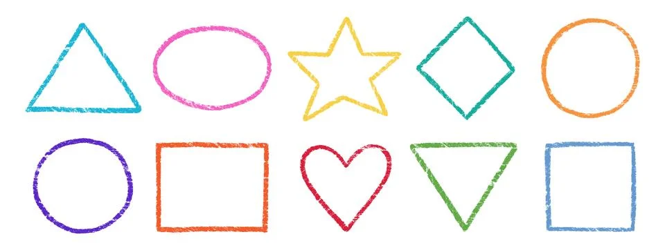 Crayon, chalk kid frame set. Round, square, heart shape hand drawn crayon Stock Illustration
