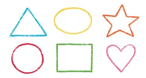 Crayon, chalk kid frame set. Round, square, heart shape hand drawn crayon Stock Illustration