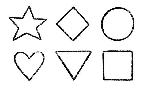Crayon, chalk kid frame set. Round, square, heart shape hand drawn crayon Stock Illustration