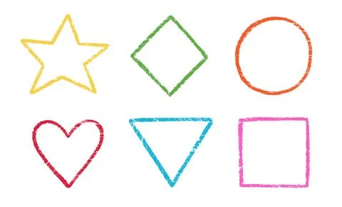 Crayon, chalk kid frame set. Round, square, heart shape hand drawn crayon Stock Illustration