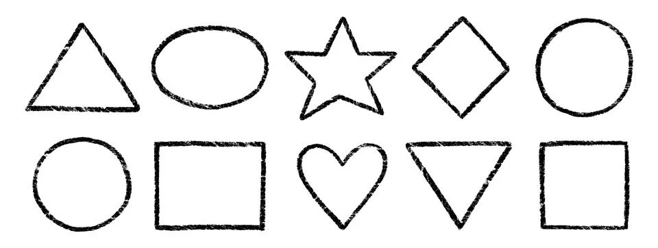 Crayon, chalk kid frame set. Round, square, heart shape hand drawn crayon Stock Illustration