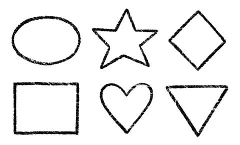 Crayon, chalk kid frame set. Round, square, heart shape hand drawn crayon Stock Illustration