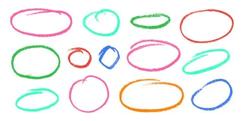 Crayon Circular Shapes Vector Set. Chalk Scribble Round Highlight Collection Ilustración de archivo