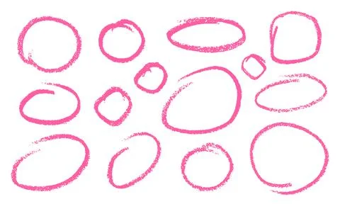 Crayon Circular Shapes Vector Set. Chalk Scribble Round Highlight Collection Stock Illustration