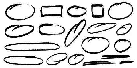 Crayon Circular Shapes Vector Set. Chalk Scribble Round Highlight Collection Stock Illustration