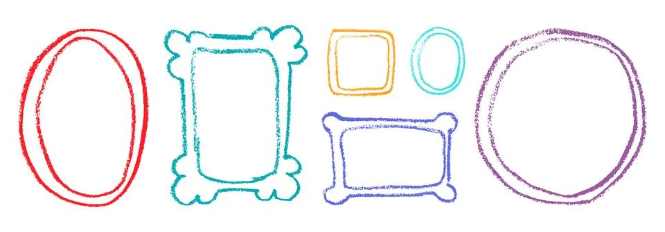 Crayon Circular Shapes Vector Set. Chalk Scribble Round Highlight Collection Illustrazione stock