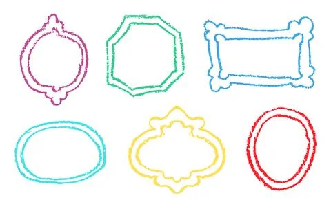 Crayon Circular Shapes Vector Set. Chalk Scribble Round Highlight Collection Illustrazione stock