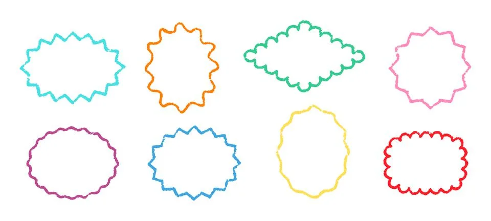 Crayon Circular Shapes Vector Set. Chalk Scribble Round Highlight Collection 스톡 일러스트
