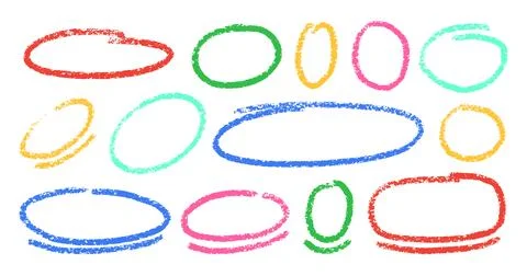 Crayon Circular Shapes Vector Set. Chalk Scribble Round Highlight Collection Stock Illustration