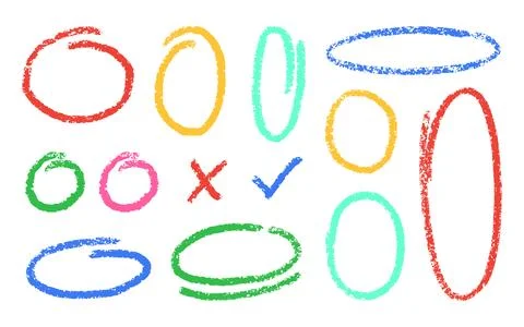 Crayon Circular Shapes Vector Set. Chalk Scribble Round Highlight Collection Illustrazione stock
