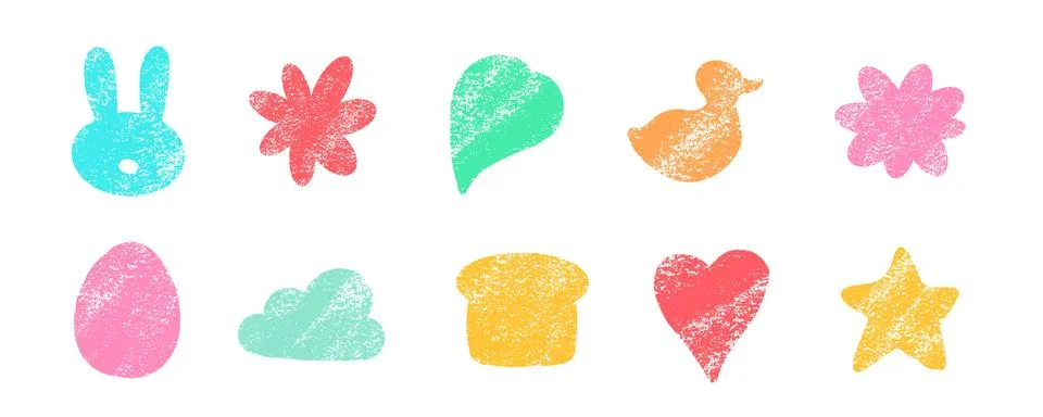 Crayon Color Squiggle Easter Abstract Stickers Vector Set. Chalk Scribble Illustrazione stock