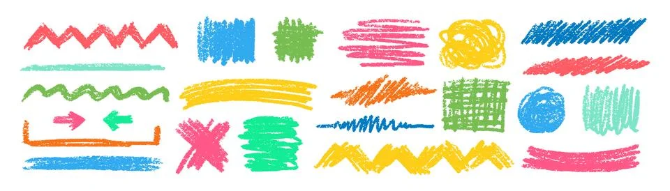 Crayon Color Squiggles Frames Vector Set. Chalk Scribble Underline Shapes Stock Illustration