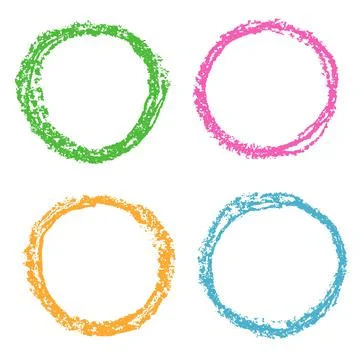 Crayon colored round design elements on white. Stock Illustration