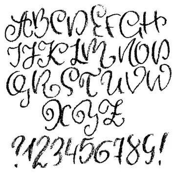 Crayon curly font. Grunge script on white background. Vector calligraphy 스톡 일러스트